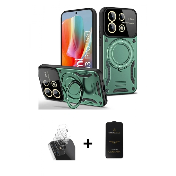 MARSİLYAN™- Redmi Note 13 Pro 5G Kılıf Kıvılcım Modern Serisi - Siyah 6D Antistatik Mat Seramik Hayalet Nano Ekran Koruyucu + Şeffaf Kamera Lens Koruma Cam