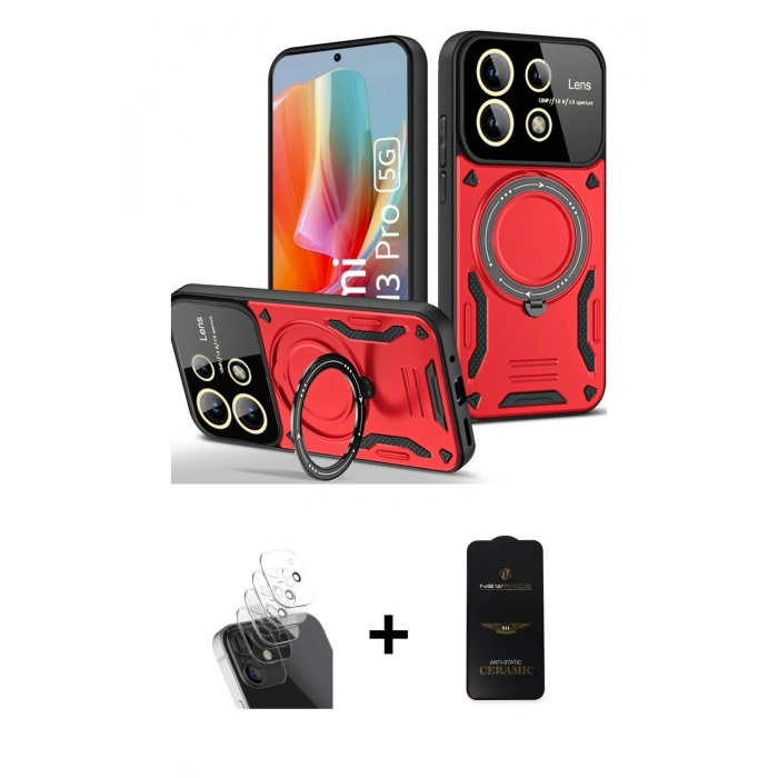 MARSİLYAN™- Redmi Note 13 Pro 5G Kılıf Kıvılcım Modern Serisi - Siyah 6D Antistatik Mat Seramik Hayalet Nano Ekran Koruyucu + Şeffaf Kamera Lens Koruma Cam