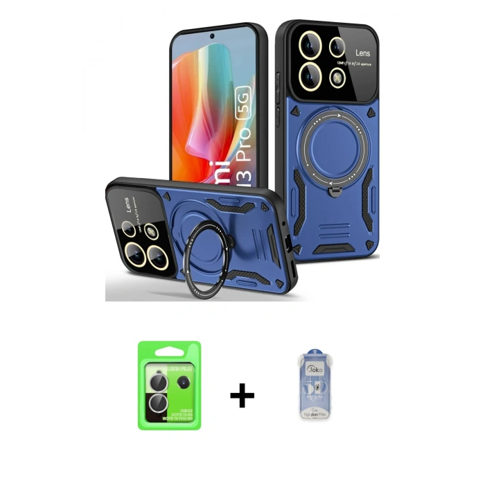 MARSİLYAN™- Redmi Note 13 Pro 5G Kılıf Kıvılcım Modern Serisi - Siyah Joko Magic 5D Cam + Raze Metal Kamera Lens - GS