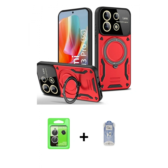 MARSİLYAN™- Redmi Note 13 Pro 5G Kılıf Kıvılcım Modern Serisi - Siyah Joko Magic 5D Cam + Raze Metal Kamera Lens - GS