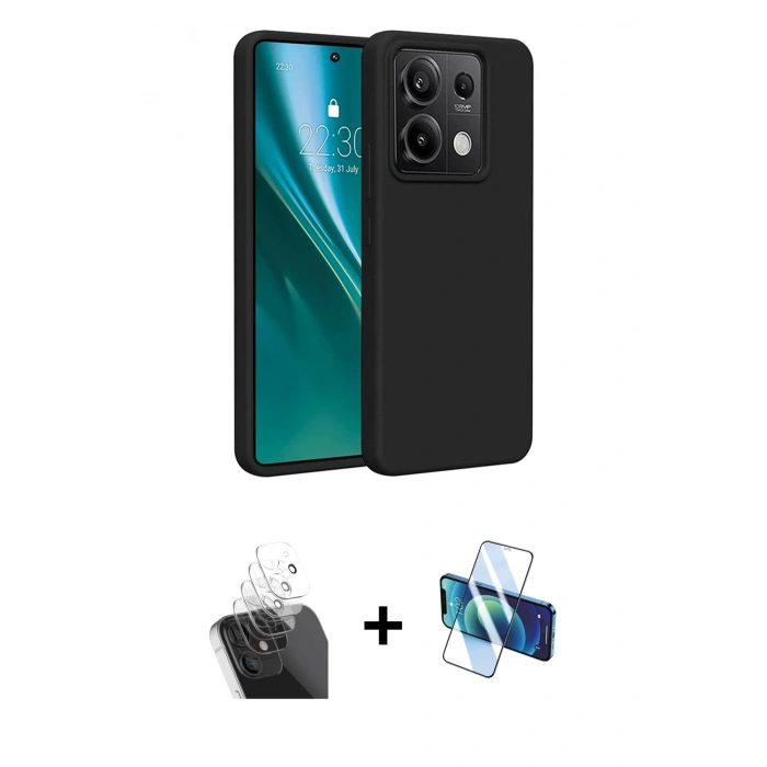 MARSİLYAN™- Redmi Note 13 Pro 5G Kılıf Kozmos Yansıma Özel Seri - Siyah 3D Antistatik Cam Ekran Koruyucu + Kamera Lens Koruma Cam - SF