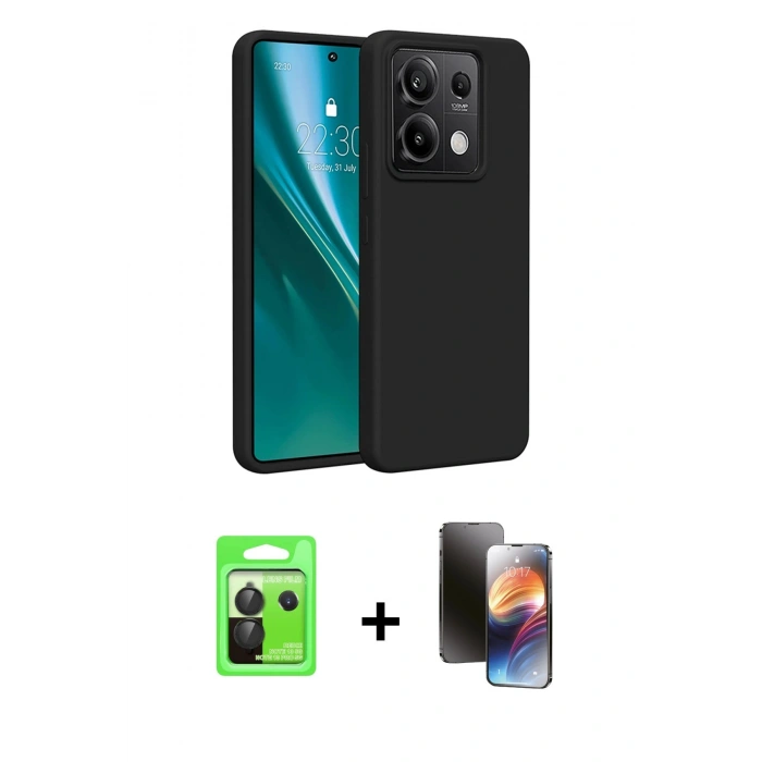 MARSİLYAN™- Redmi Note 13 Pro 5G Kılıf Kozmos Yansıma Özel Seri - Siyah 3D Antistatik Mat Seramik Nano Ekran Koruyucu + Raze Metal Kamera Lens - SH