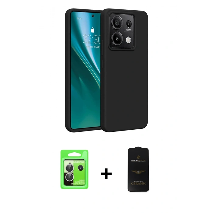 MARSİLYAN™- Redmi Note 13 Pro 5G Kılıf Kozmos Yansıma Özel Seri - Siyah 6D Antistatik Mat Seramik Hayalet Nano Ekran Koruyucu + Raze Metal Kamera Lens - GS