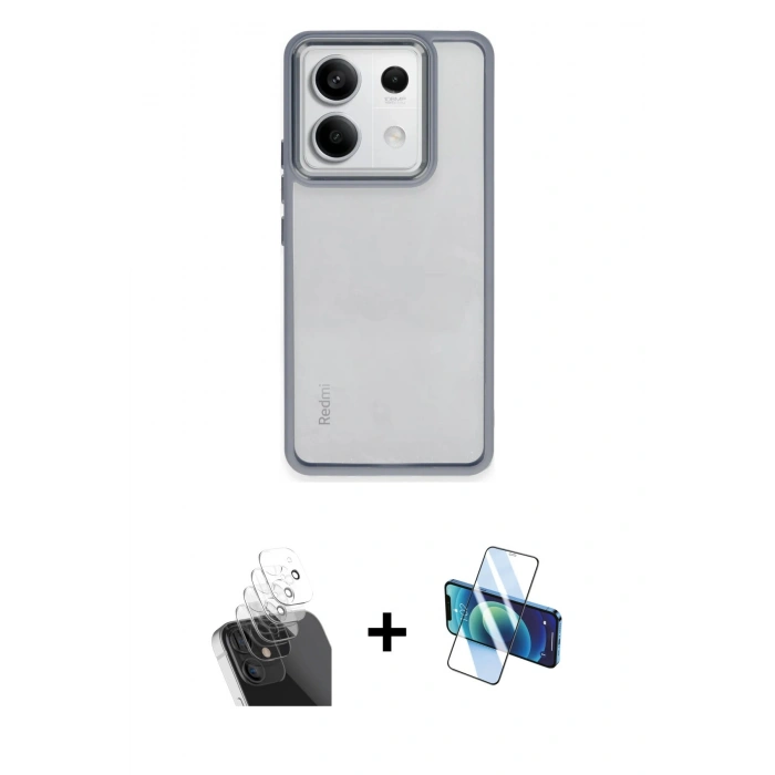 MARSİLYAN™- Redmi Note 13 Pro 5G Kılıf Nova Işık Serisi - Siyah 3D Antistatik Cam Ekran Koruyucu + Şeffaf Kamera Lens Koruma Cam