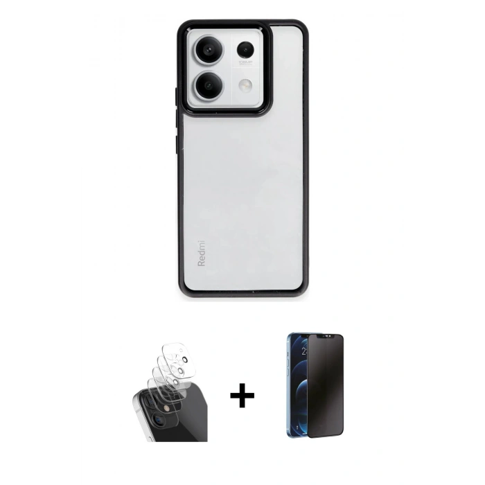MARSİLYAN™- Redmi Note 13 Pro 5G Kılıf Nova Işık Serisi - Siyah 3D Antistatik Hayalet Cam Ekran Koruyucu + Şeffaf Kamera Lens Koruma Cam