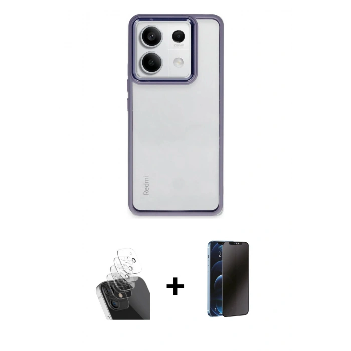 MARSİLYAN™- Redmi Note 13 Pro 5G Kılıf Nova Işık Serisi - Siyah 3D Antistatik Hayalet Cam Ekran Koruyucu + Şeffaf Kamera Lens Koruma Cam
