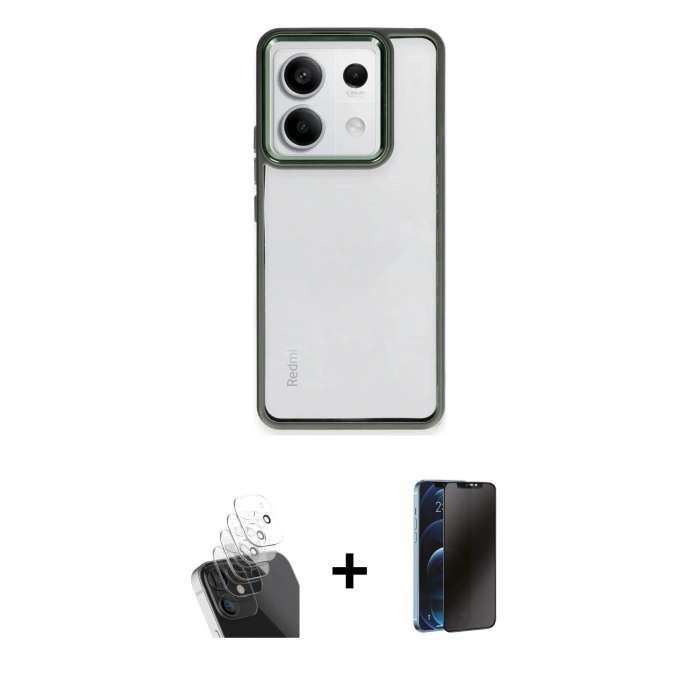 MARSİLYAN™- Redmi Note 13 Pro 5G Kılıf Nova Işık Serisi - Siyah 3D Antistatik Hayalet Cam Ekran Koruyucu + Şeffaf Kamera Lens Koruma Cam