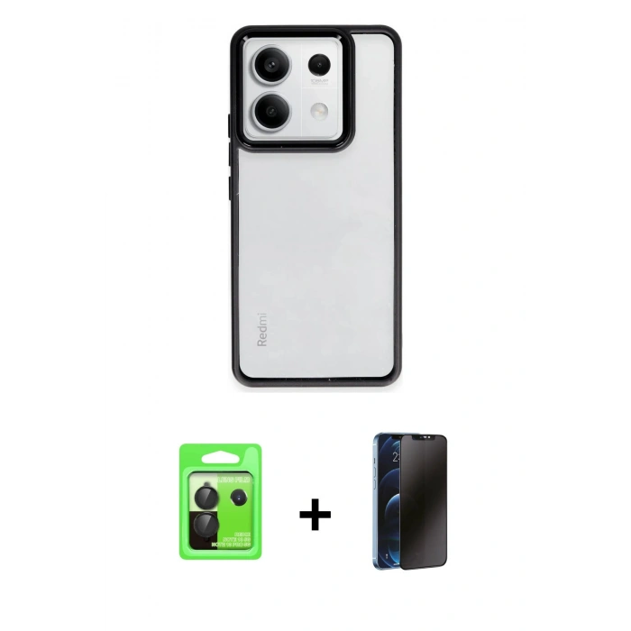 MARSİLYAN™- Redmi Note 13 Pro 5G Kılıf Nova Işık Serisi - Siyah 3D Antistatik Hayalet Cam Ekran Koruyucu + Raze Metal Kamera Lens - SH