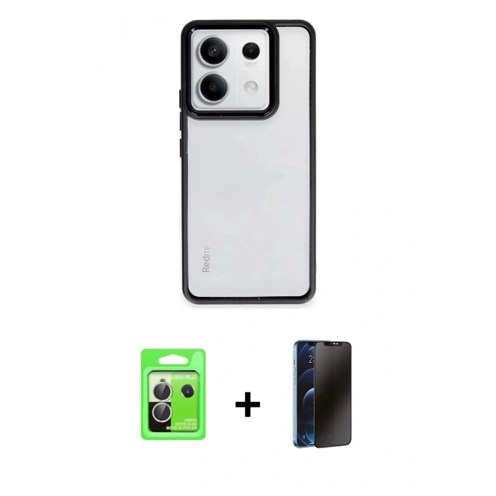 MARSİLYAN™- Redmi Note 13 Pro 5G Kılıf Nova Işık Serisi - Siyah 3D Antistatik Hayalet Cam Ekran Koruyucu + Raze Metal Kamera Lens - GS