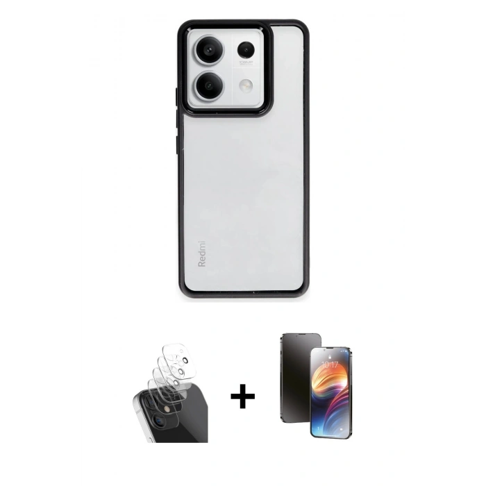 MARSİLYAN™- Redmi Note 13 Pro 5G Kılıf Nova Işık Serisi - Siyah 3D Antistatik Mat Seramik Nano Ekran Koruyucu + Kamera Lens Koruma Cam - SF