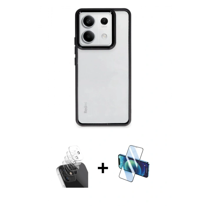 MARSİLYAN™- Redmi Note 13 Pro 5G Kılıf Nova Işık Serisi - Siyah 3D Antistatik Seramik Nano Ekran Koruyucu + Kamera Lens Koruma Cam - SF