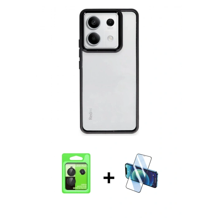 MARSİLYAN™- Redmi Note 13 Pro 5G Kılıf Nova Işık Serisi - Siyah 3D Antistatik Seramik Nano Ekran Koruyucu + Raze Metal Kamera Lens - SH