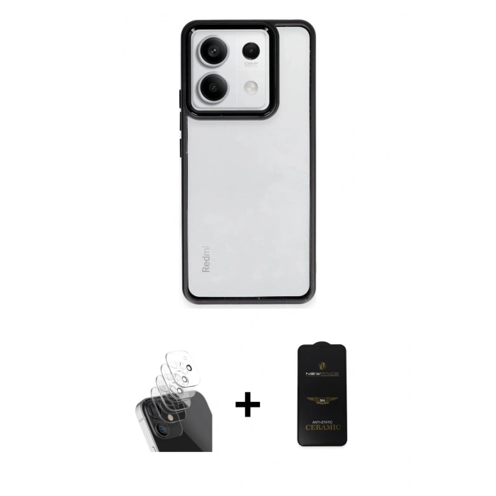 MARSİLYAN™- Redmi Note 13 Pro 5G Kılıf Nova Işık Serisi - Siyah 6D Antistatik Mat Seramik Hayalet Nano Ekran Koruyucu + Kamera Lens Koruma Cam - SF