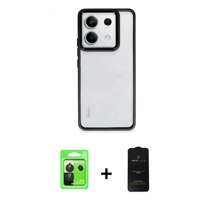 MARSİLYAN™- Redmi Note 13 Pro 5G Kılıf Nova Işık Serisi - Siyah 6D Antistatik Mat Seramik Hayalet Nano Ekran Koruyucu + Raze Metal Kamera Lens - SH