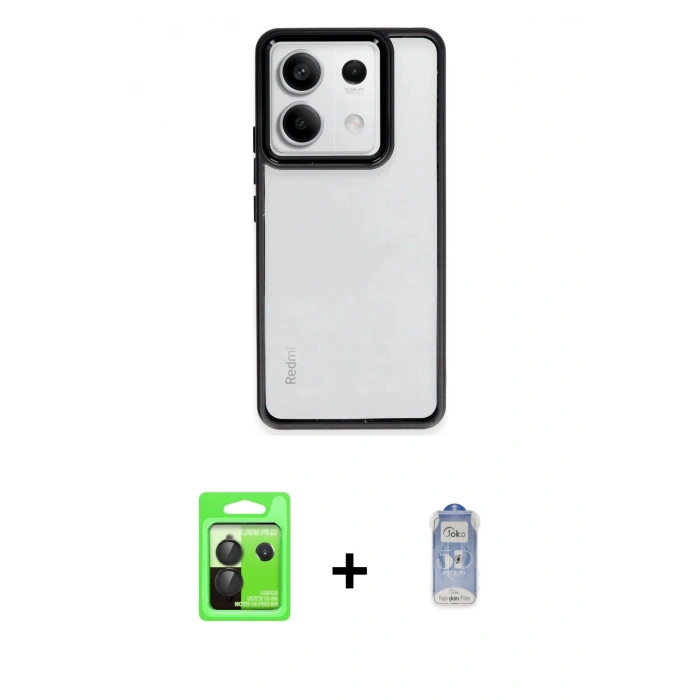 MARSİLYAN™- Redmi Note 13 Pro 5G Kılıf Nova Işık Serisi - Siyah Joko Magic 5D Cam + Siyah Raze Metal Kamera Lens