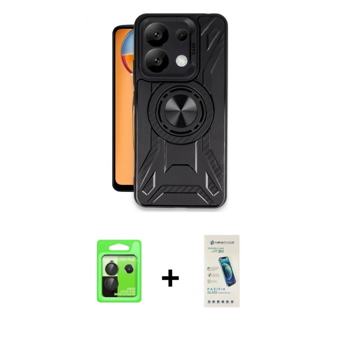 MARSİLYAN™- Redmi Note 13 Pro 5G Kılıf Nova Yansıma Prime - Şeffaf Pasifik Cam Ekran Koruyucu + Raze Metal Kamera Lens - SH