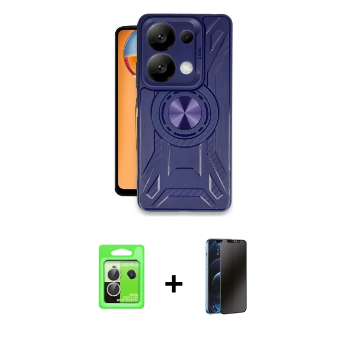 MARSİLYAN™- Redmi Note 13 Pro 5G Kılıf Nova Yansıma Prime - Siyah 3D Antistatik Hayalet Cam Ekran Koruyucu + Gümüş Raze Metal Kamera Lens