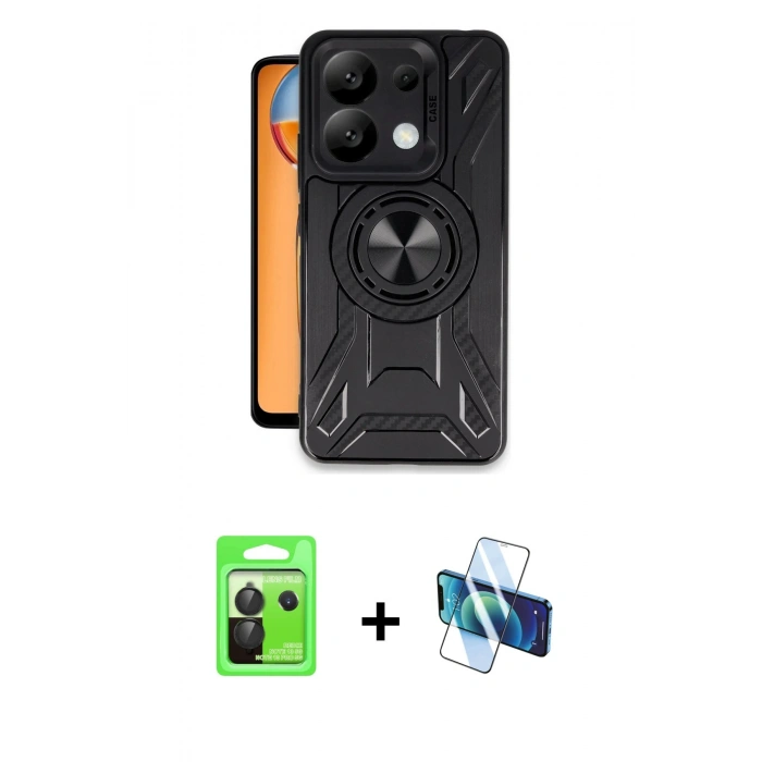 MARSİLYAN™- Redmi Note 13 Pro 5G Kılıf Nova Yansıma Prime - Siyah 3D Antistatik Seramik Nano Ekran Koruyucu + Raze Metal Kamera Lens - SH