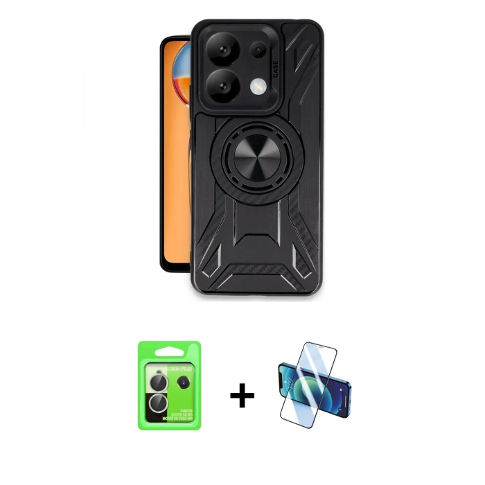 MARSİLYAN™- Redmi Note 13 Pro 5G Kılıf Nova Yansıma Prime - Siyah 3D Antistatik Seramik Nano Ekran Koruyucu + Raze Metal Kamera Lens - GS