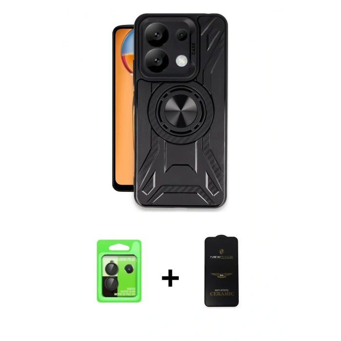 MARSİLYAN™- Redmi Note 13 Pro 5G Kılıf Nova Yansıma Prime - Siyah 6D Antistatik Mat Seramik Hayalet Nano Ekran Koruyucu + Raze Metal Kamera Lens - SH
