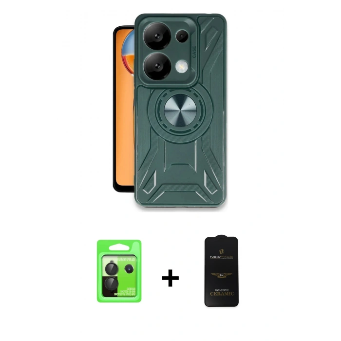 MARSİLYAN™- Redmi Note 13 Pro 5G Kılıf Nova Yansıma Prime - Siyah 6D Antistatik Mat Seramik Hayalet Nano Ekran Koruyucu + Raze Metal Kamera Lens - SH