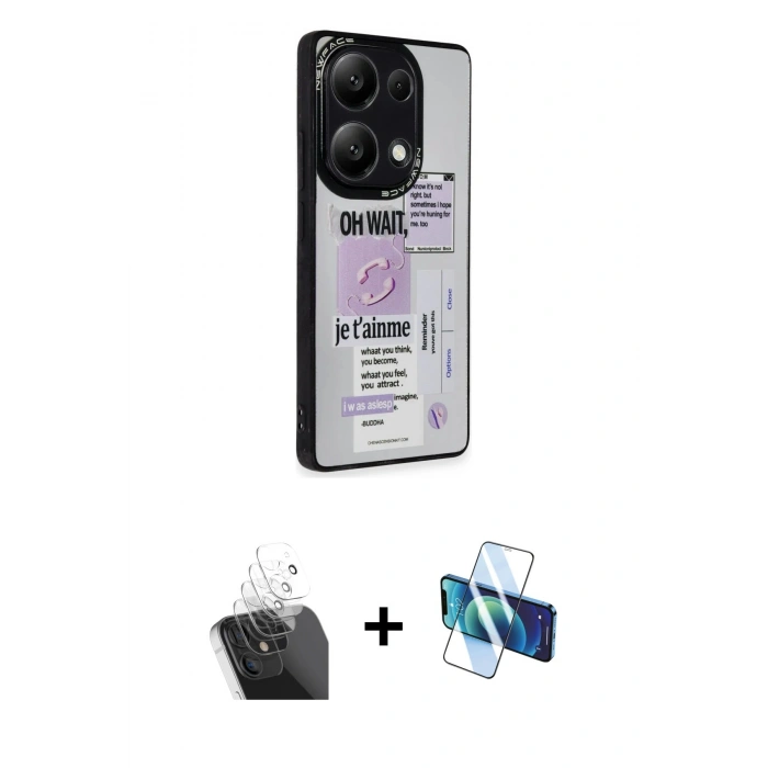 MARSİLYAN™- Redmi Note 13 Pro 5G Kılıf Odak Klasik Serisi - Siyah 3D Antistatik Seramik Nano Ekran Koruyucu + Kamera Lens Koruma Cam - SF
