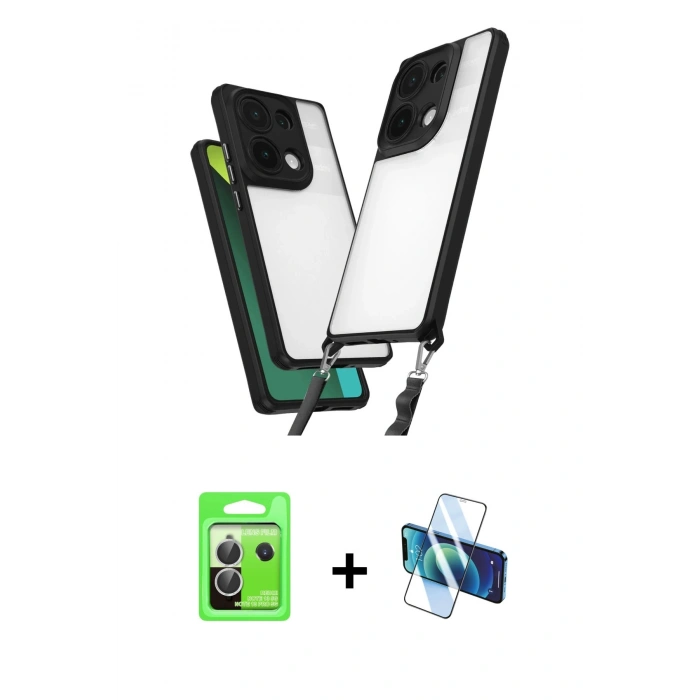 MARSİLYAN™- Redmi Note 13 Pro 5G Kılıf Ufuk Klasik - Siyah 3D Antistatik Seramik Nano Ekran Koruyucu + Raze Metal Kamera Lens - GS
