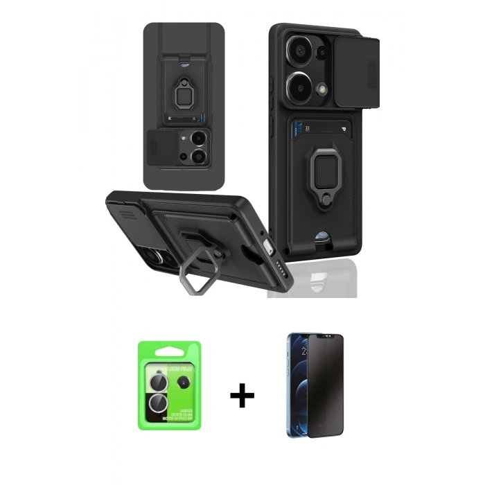 MARSİLYAN™- Redmi Note 13 Pro 5G Kılıf Vadi Form Prime - Siyah 3D Antistatik Hayalet Cam Ekran Koruyucu + Raze Metal Kamera Lens - GS
