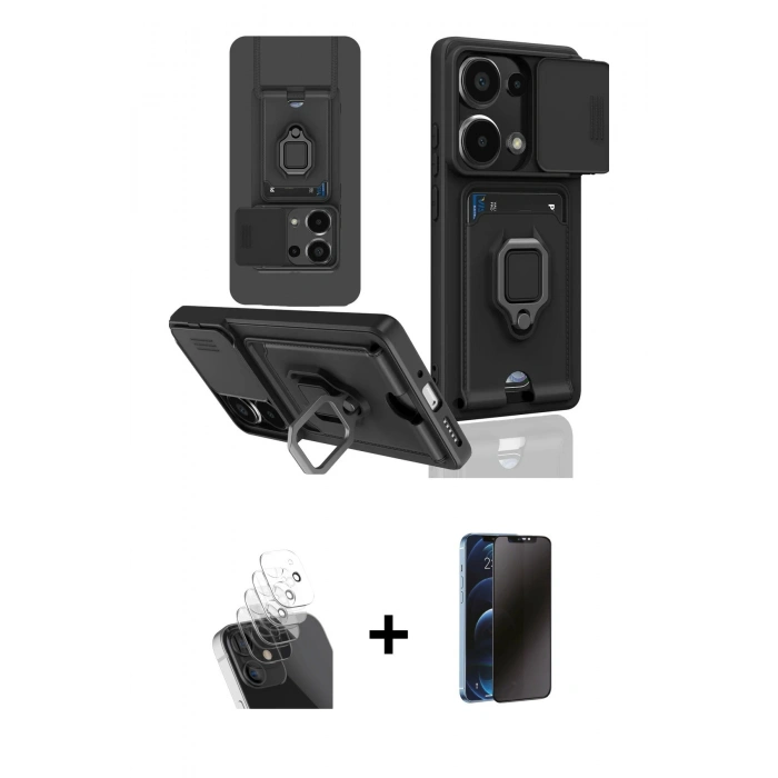 MARSİLYAN™- Redmi Note 13 Pro 5G Kılıf Vadi Form Prime - Siyah 3D Antistatik Hayalet Cam Ekran Koruyucu + Kamera Lens Koruma Cam - SF