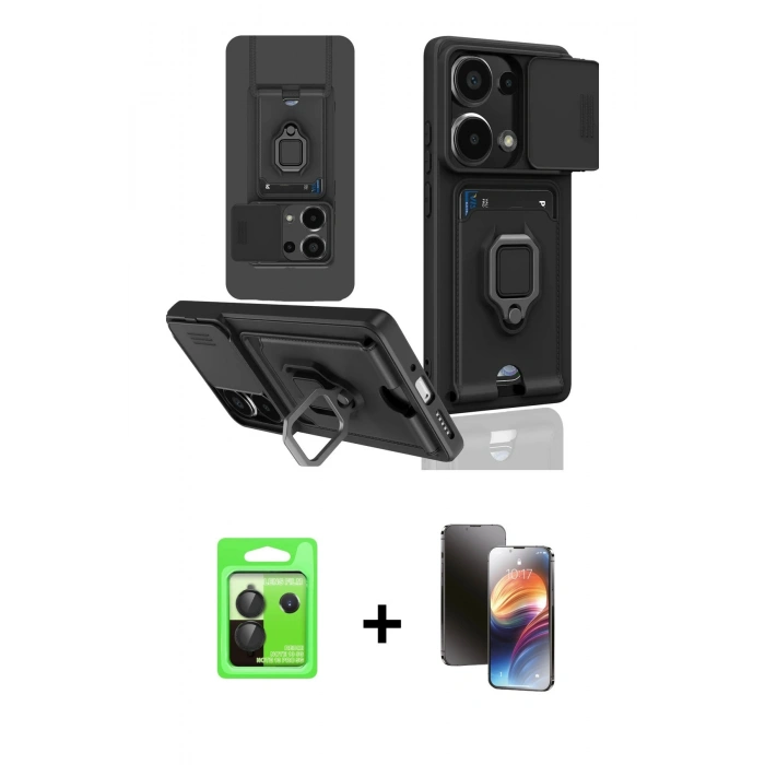 MARSİLYAN™- Redmi Note 13 Pro 5G Kılıf Vadi Form Prime - Siyah 3D Antistatik Mat Seramik Nano Ekran Koruyucu + Raze Metal Kamera Lens - SH