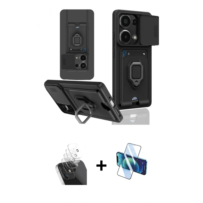 MARSİLYAN™- Redmi Note 13 Pro 5G Kılıf Vadi Form Prime - Siyah 3D Antistatik Seramik Nano Ekran Koruyucu + Şeffaf Kamera Lens Koruma Cam