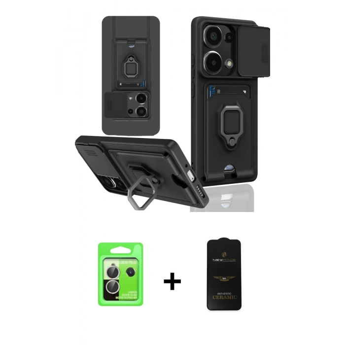 MARSİLYAN™- Redmi Note 13 Pro 5G Kılıf Vadi Form Prime - Siyah 6D Antistatik Mat Seramik Hayalet Nano Ekran Koruyucu + Raze Metal Kamera Lens - GS