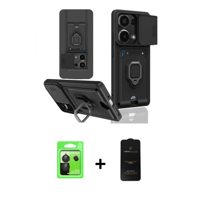 MARSİLYAN™- Redmi Note 13 Pro 5G Kılıf Vadi Form Prime - Siyah 6D Antistatik Mat Seramik Hayalet Nano Ekran Koruyucu + Raze Metal Kamera Lens - SH