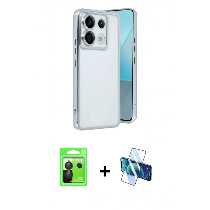 MARSİLYAN™- Redmi Note 13 Pro 5G Kılıf Vadi Minimal - Siyah 3D Antistatik Cam Ekran Koruyucu + Raze Metal Kamera Lens - SH