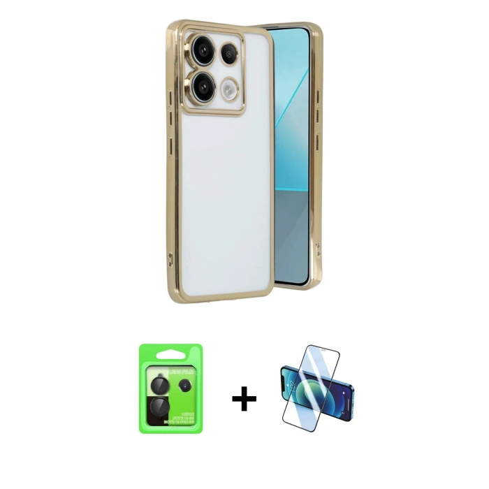 MARSİLYAN™- Redmi Note 13 Pro 5G Kılıf Vadi Minimal - Siyah 3D Antistatik Cam Ekran Koruyucu + Raze Metal Kamera Lens - SH