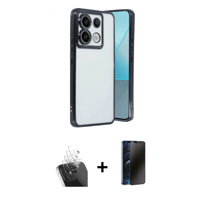 MARSİLYAN™- Redmi Note 13 Pro 5G Kılıf Vadi Minimal - Siyah 3D Antistatik Hayalet Cam Ekran Koruyucu + Kamera Lens Koruma Cam - SF