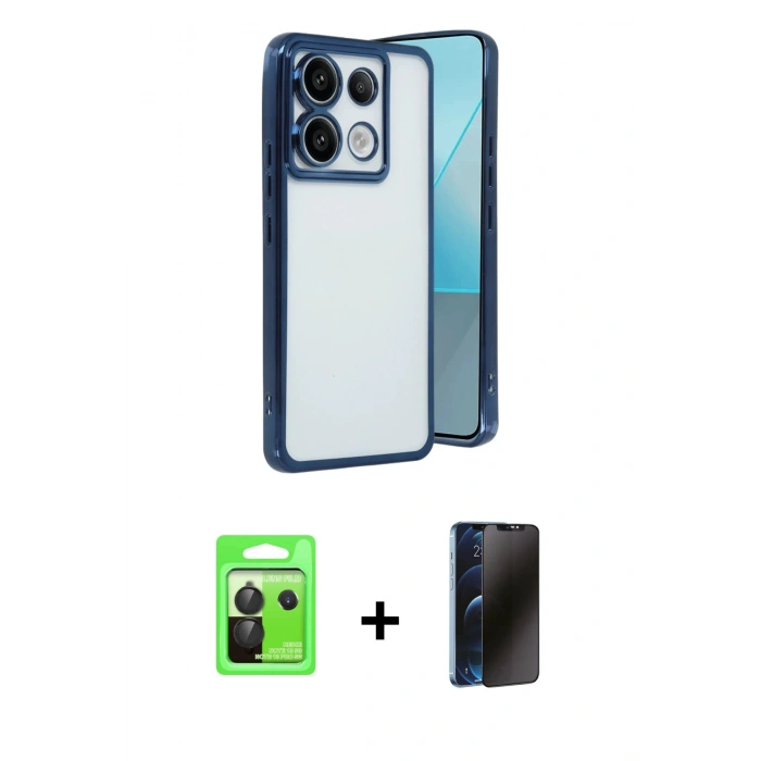 MARSİLYAN™- Redmi Note 13 Pro 5G Kılıf Vadi Minimal - Siyah 3D Antistatik Hayalet Cam Ekran Koruyucu + Raze Metal Kamera Lens - SH