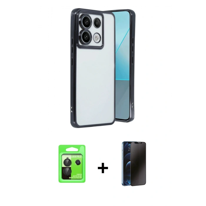 MARSİLYAN™- Redmi Note 13 Pro 5G Kılıf Vadi Minimal - Siyah 3D Antistatik Hayalet Cam Ekran Koruyucu + Raze Metal Kamera Lens - SH