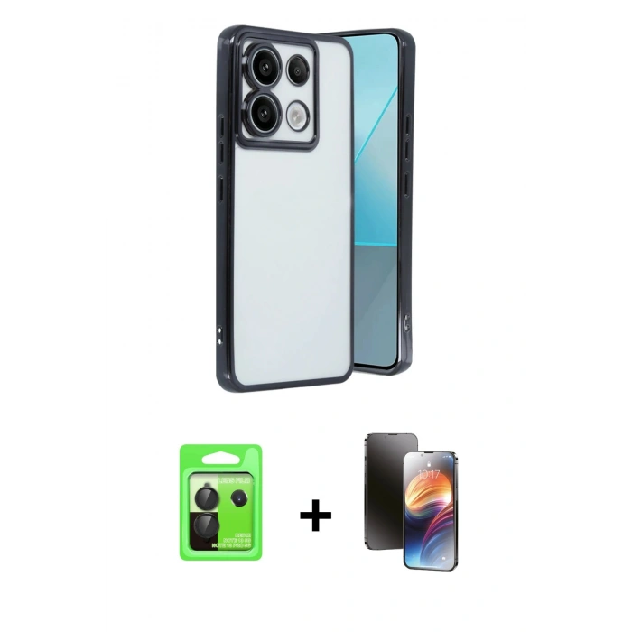 MARSİLYAN™- Redmi Note 13 Pro 5G Kılıf Vadi Minimal - Siyah 3D Antistatik Mat Seramik Nano Ekran Koruyucu + Raze Metal Kamera Lens - SH
