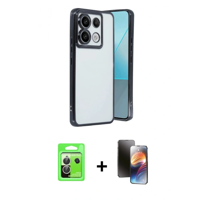 MARSİLYAN™- Redmi Note 13 Pro 5G Kılıf Vadi Minimal - Siyah 3D Antistatik Mat Seramik Nano Ekran Koruyucu + Raze Metal Kamera Lens - GS