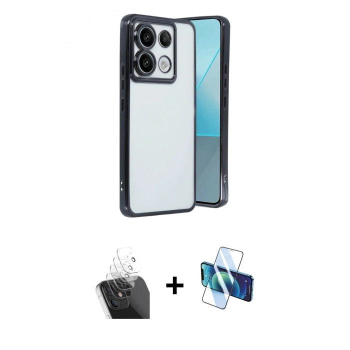 MARSİLYAN™- Redmi Note 13 Pro 5G Kılıf Vadi Minimal - Siyah 3D Antistatik Seramik Nano Ekran Koruyucu + Şeffaf Kamera Lens Koruma Cam