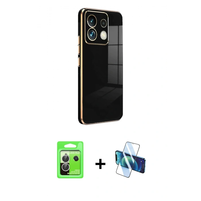 MARSİLYAN™- Redmi Note 13 Pro 5G Kılıf Yankı Serisi - Siyah 3D Antistatik Cam Ekran Koruyucu + Raze Metal Kamera Lens - GS