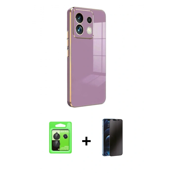 MARSİLYAN™- Redmi Note 13 Pro 5G Kılıf Yankı Serisi - Siyah 3D Antistatik Hayalet Cam Ekran Koruyucu + Raze Metal Kamera Lens - SH
