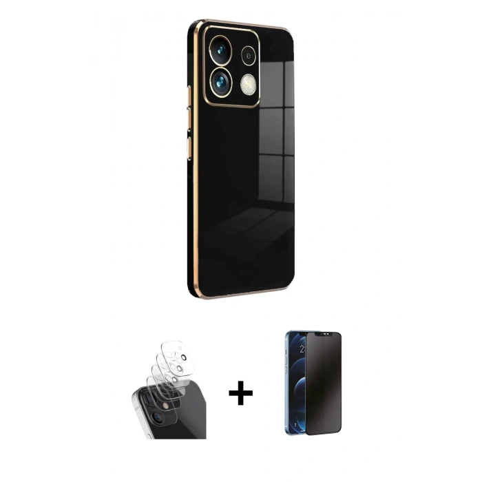 MARSİLYAN™- Redmi Note 13 Pro 5G Kılıf Yankı Serisi - Siyah 3D Antistatik Hayalet Cam Ekran Koruyucu + Kamera Lens Koruma Cam - SF