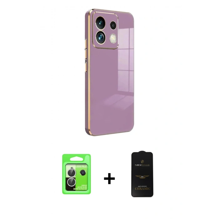 MARSİLYAN™- Redmi Note 13 Pro 5G Kılıf Yankı Serisi - Siyah 6D Antistatik Mat Seramik Hayalet Nano Ekran Koruyucu + Raze Metal Kamera Lens - GS