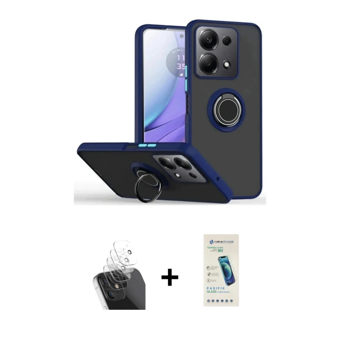 MARSİLYAN™- Redmi Note 13 Pro 5G Kılıf Yörünge Çizgi - Şeffaf Pasifik Cam Ekran Koruyucu + Kamera Lens Koruma Cam - SF