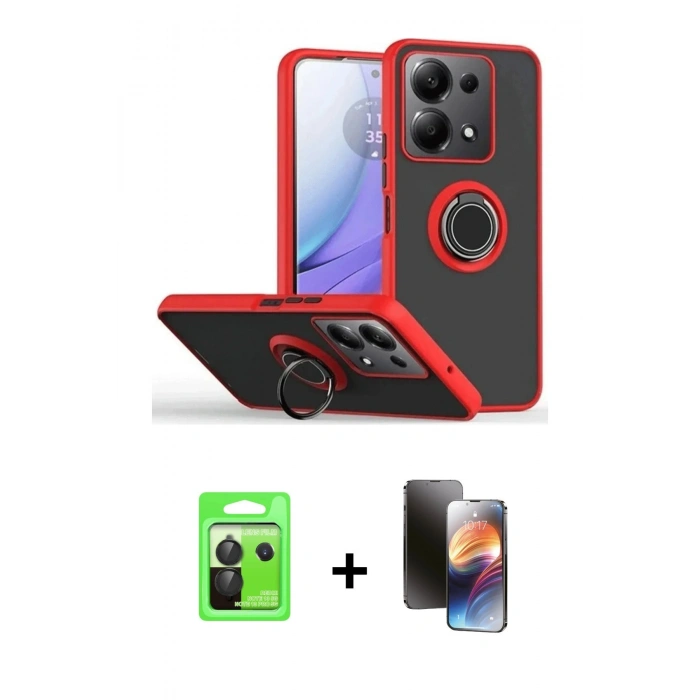 MARSİLYAN™- Redmi Note 13 Pro 5G Kılıf Yörünge Çizgi - Siyah 3D Antistatik Mat Seramik Nano Ekran Koruyucu + Raze Metal Kamera Lens - SH