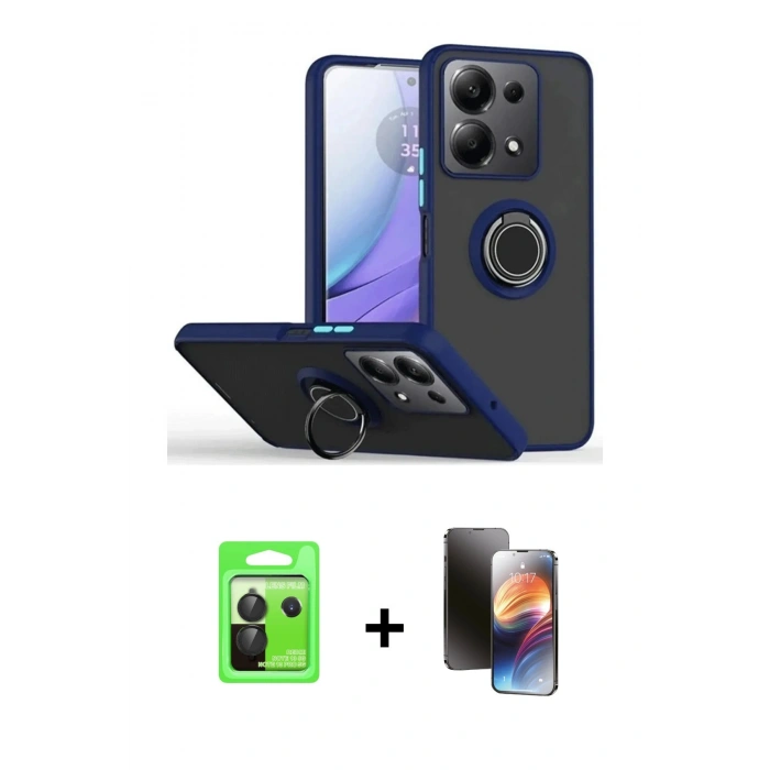 MARSİLYAN™- Redmi Note 13 Pro 5G Kılıf Yörünge Çizgi - Siyah 3D Antistatik Mat Seramik Nano Ekran Koruyucu + Raze Metal Kamera Lens - SH