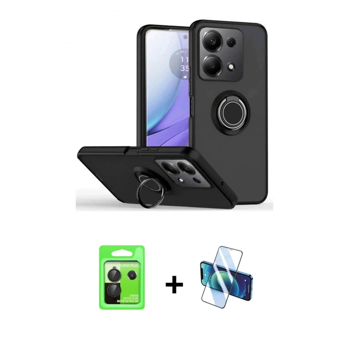 MARSİLYAN™- Redmi Note 13 Pro 5G Kılıf Yörünge Çizgi - Siyah 3D Antistatik Seramik Nano Ekran Koruyucu + Raze Metal Kamera Lens - SH