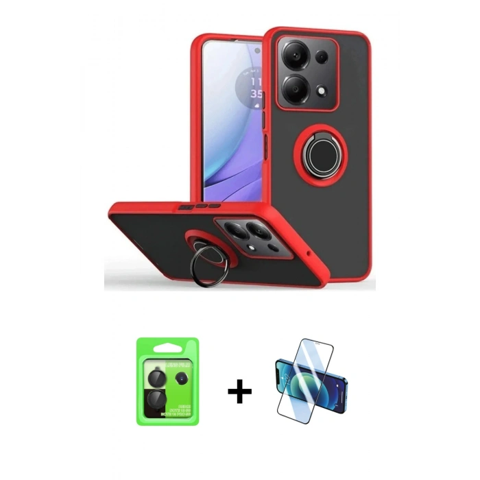 MARSİLYAN™- Redmi Note 13 Pro 5G Kılıf Yörünge Çizgi - Siyah 3D Antistatik Seramik Nano Ekran Koruyucu + Raze Metal Kamera Lens - SH
